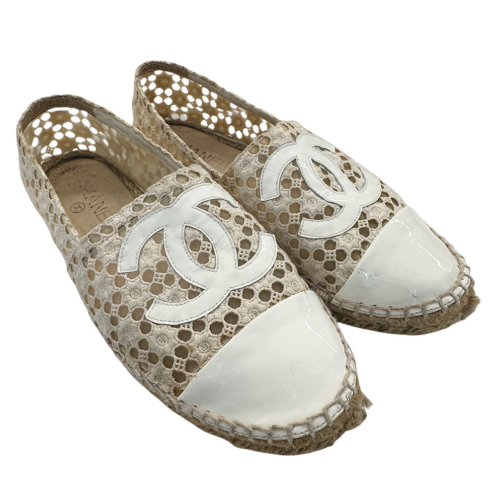 CHANEL シャネル エスパドリーユ スリッポン サンダル ホワイト レース レディース 【中古】