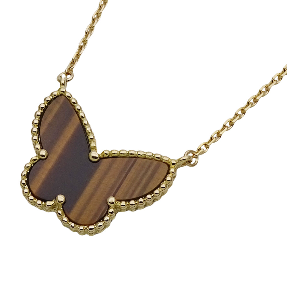 Van Cleef & Arpels ヴァンクリーフ＆アーペル ラッキーアルハンブラ パピヨン ネックレス タイガーズアイ 750YG イエローゴールド レディース 磨き済み 【中古】