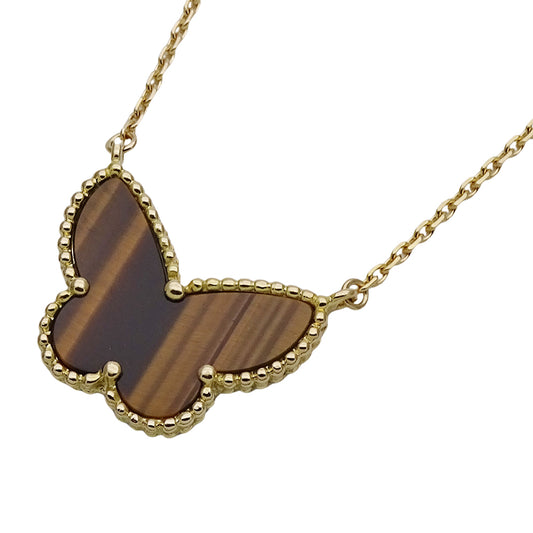 Van Cleef & Arpels ヴァンクリーフ＆アーペル ラッキーアルハンブラ パピヨン ネックレス タイガーズアイ 750YG イエローゴールド レディース 磨き済み 【中古】