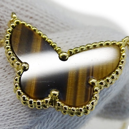 Van Cleef & Arpels ヴァンクリーフ＆アーペル ラッキーアルハンブラ パピヨン ネックレス タイガーズアイ 750YG イエローゴールド レディース 磨き済み 【中古】
