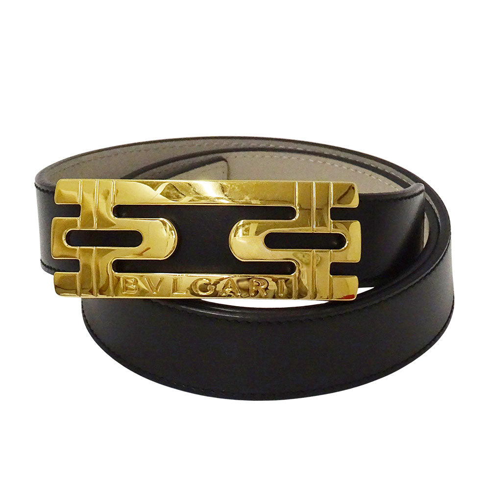 BVLGARI ブルガリ ベルト パレンテシ ブラック レザー メンズ 【中古】