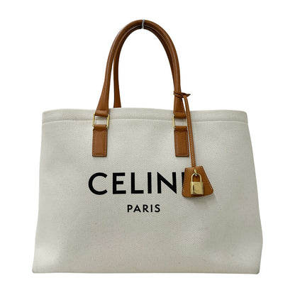 CELINE セリーヌ ホリゾンタル カバ トートバッグ ホワイト ブラウン キャンバス レディース 【中古】