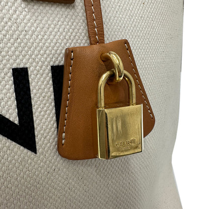 CELINE セリーヌ ホリゾンタル カバ トートバッグ ホワイト ブラウン キャンバス レディース 【中古】