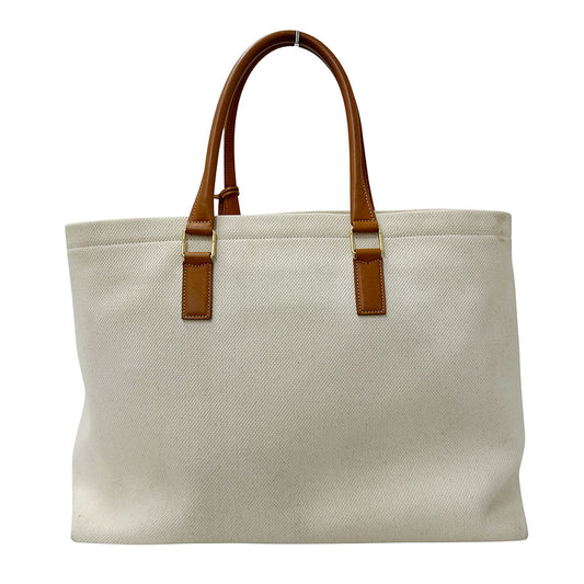 CELINE セリーヌ ホリゾンタル カバ トートバッグ ホワイト ブラウン キャンバス レディース 【中古】