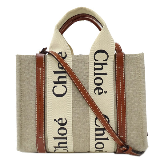 Chloe クロエ ウッディ スモール 2wayバッグ ベージュ ブラウン キャンバス レディース 【中古】