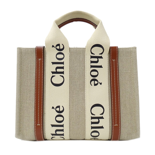 Chloe クロエ ウッディ スモール 2wayバッグ ベージュ ブラウン キャンバス レディース 【中古】