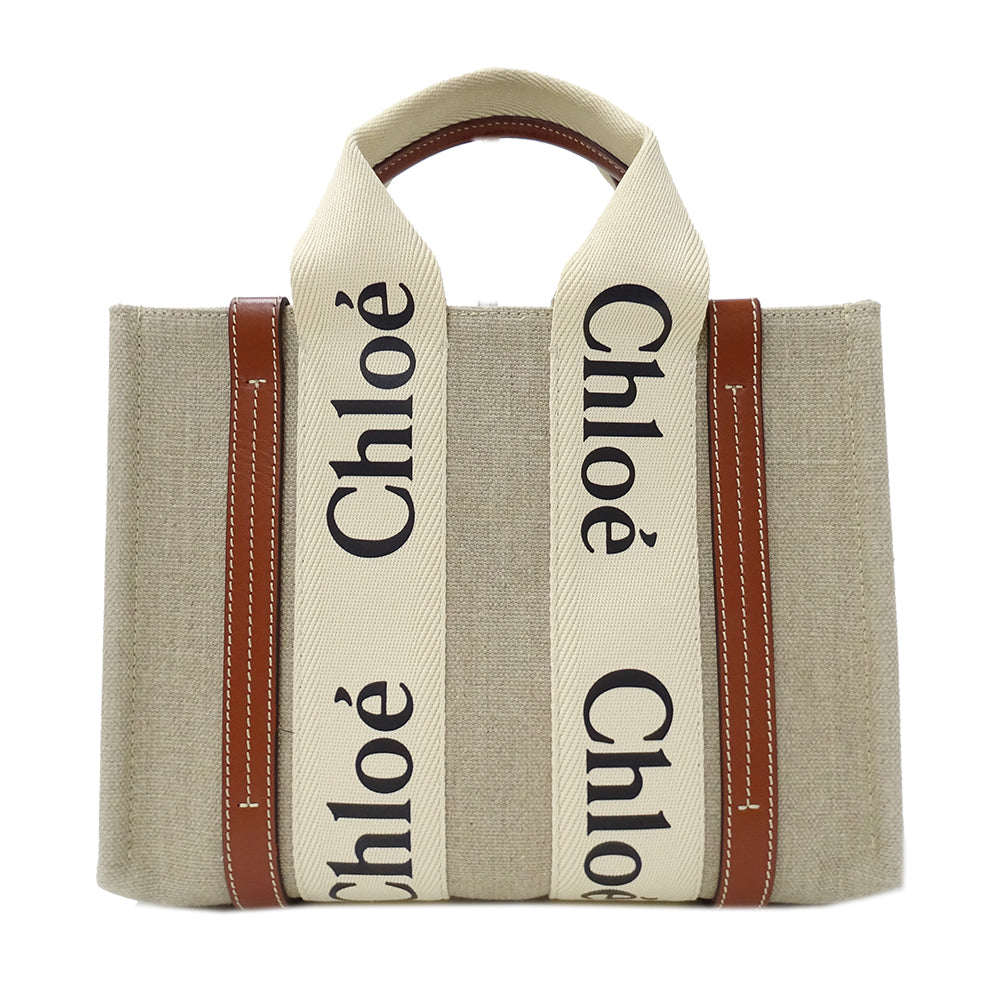 Chloe クロエ ウッディ スモール 2wayバッグ ベージュ ブラウン キャンバス レディース 【中古】
