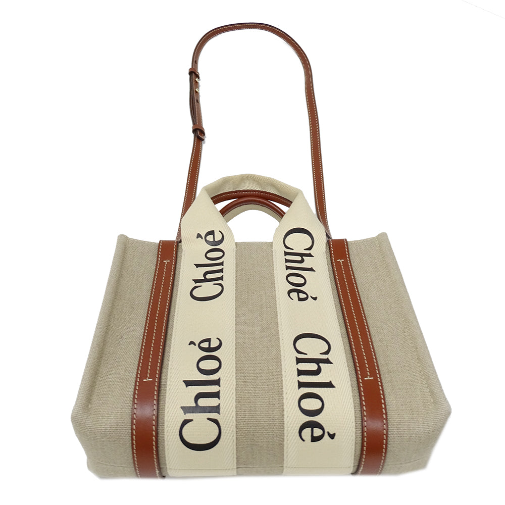 Chloe クロエ ウッディ スモール 2wayバッグ ベージュ ブラウン キャンバス レディース 【中古】