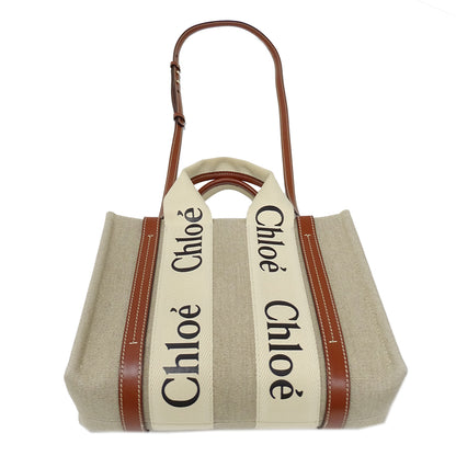 Chloe クロエ ウッディ スモール 2wayバッグ ベージュ ブラウン キャンバス レディース 【中古】