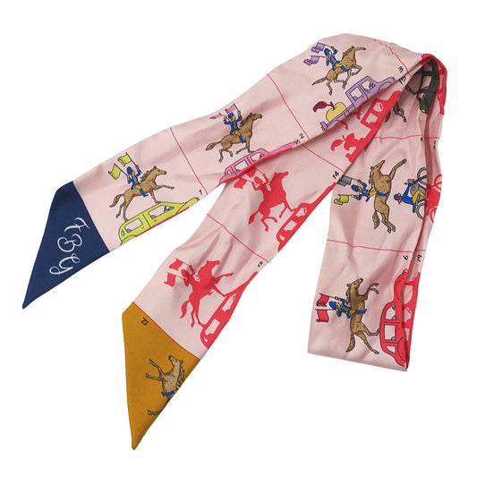HERMES エルメス スカーフ ツイリー ピンク シルク レディース 馬 【中古】
