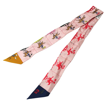 HERMES エルメス スカーフ ツイリー ピンク シルク レディース 馬 【中古】