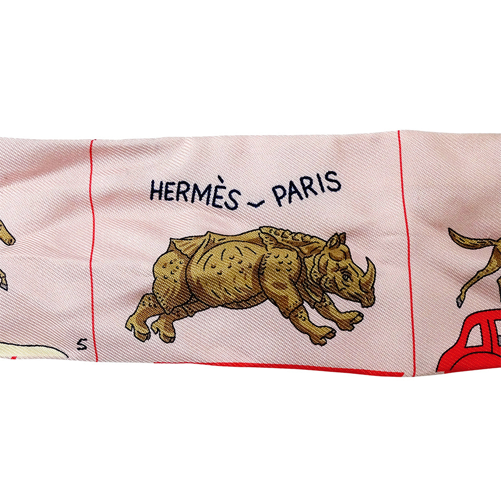 HERMES エルメス スカーフ ツイリー ピンク シルク レディース 馬 【中古】