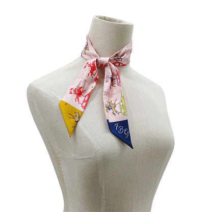 HERMES エルメス スカーフ ツイリー ピンク シルク レディース 馬 【中古】