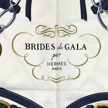 HERMES エルメス カレ90 BRIDES de GALA 式典用馬勒 スカーフ ブルー シルク レディース 【中古】