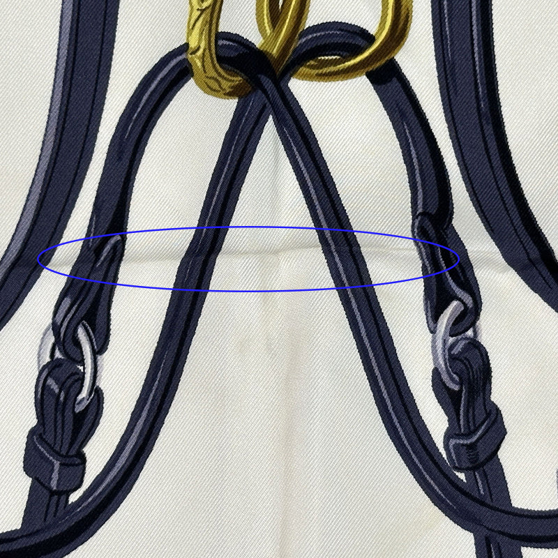 HERMES エルメス カレ90 BRIDES de GALA 式典用馬勒 スカーフ ブルー シルク レディース 【中古】