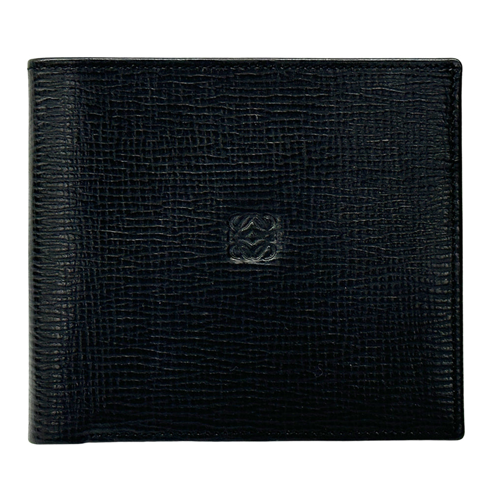 LOEWE ロエベ 二つ折り財布 札入れ アナグラム ブラック レザー メンズ 【中古】