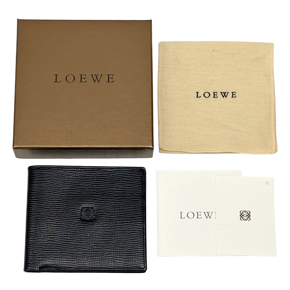 LOEWE ロエベ 二つ折り財布 札入れ アナグラム ブラック レザー メンズ 【中古】