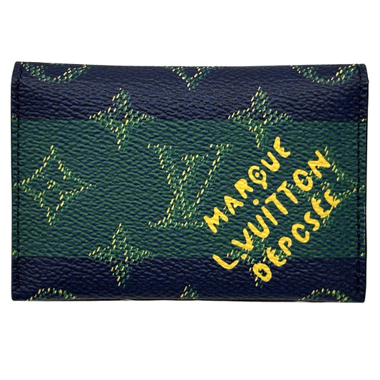 LOUIS VUITTON ルイ・ヴィトン ポルトカルトスリム カードケース モノグラムヘリテージ ネイビー グリーン M25796 レディース メンズ 【中古】