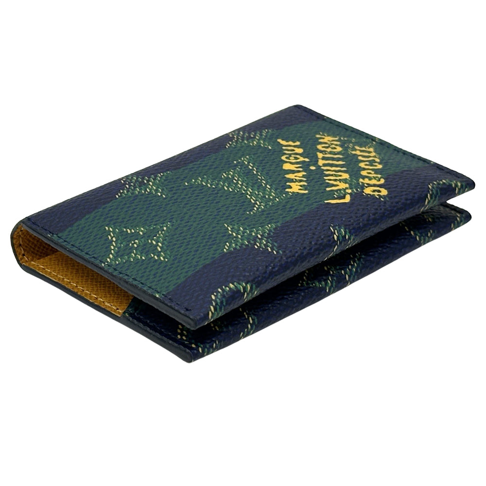 LOUIS VUITTON ルイ・ヴィトン ポルトカルトスリム カードケース モノグラムヘリテージ ネイビー グリーン M25796 レディース メンズ 【中古】