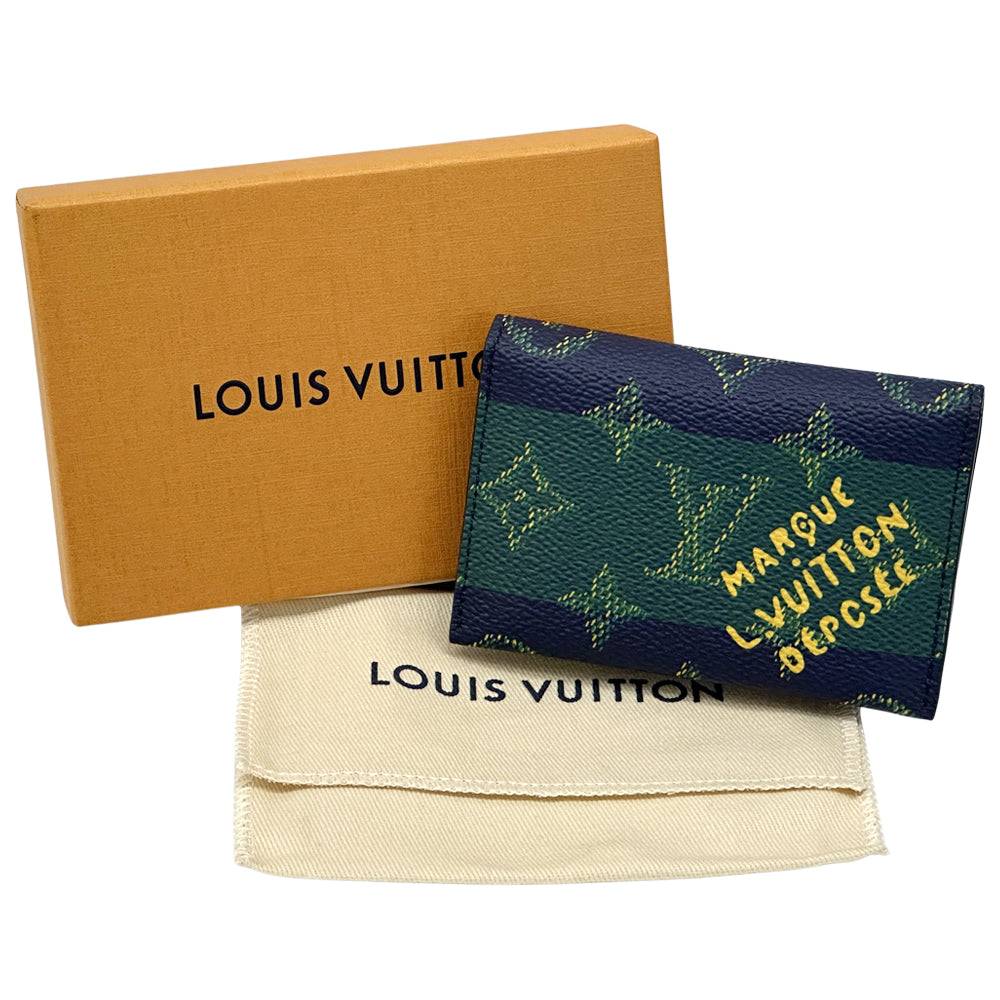 LOUIS VUITTON ルイ・ヴィトン ポルトカルトスリム カードケース モノグラムヘリテージ ネイビー グリーン M25796 レディース メンズ 【中古】