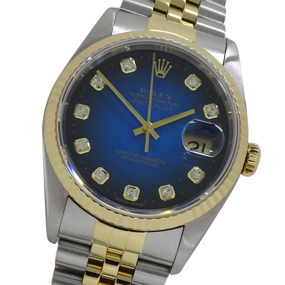 ROLEX ロレックス デイトジャスト 16233G W番 メンズ 腕時計 自動巻き AT ステンレス SS ゴールド YG コンビ 10Pダイヤモンド ブルーグラデーション 磨き済み 【中古】