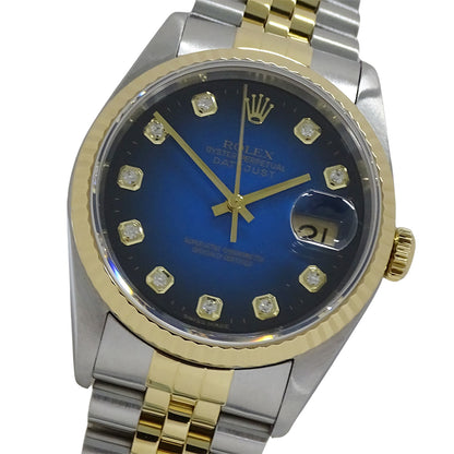 ROLEX ロレックス デイトジャスト 16233G W番 メンズ 腕時計 自動巻き AT ステンレス SS ゴールド YG コンビ 10Pダイヤモンド ブルーグラデーション 磨き済み 【中古】