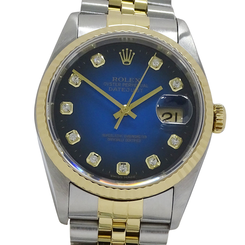 ROLEX ロレックス デイトジャスト 16233G W番 メンズ 腕時計 自動巻き AT ステンレス SS ゴールド YG コンビ 10Pダイヤモンド ブルーグラデーション 磨き済み 【中古】