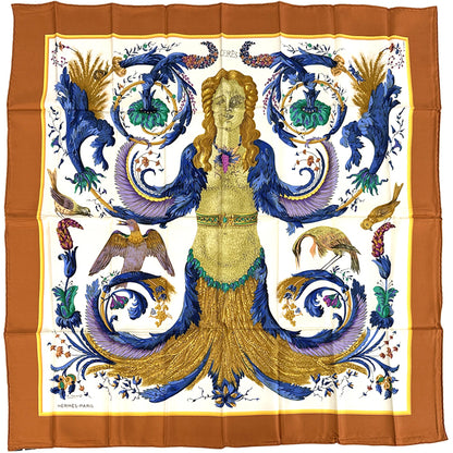 HERMES エルメス カレ90 CERES 女神セレス スカーフ オレンジ マルチカラー シルク レディース 【中古】