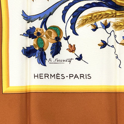 HERMES エルメス カレ90 CERES 女神セレス スカーフ オレンジ マルチカラー シルク レディース 【中古】