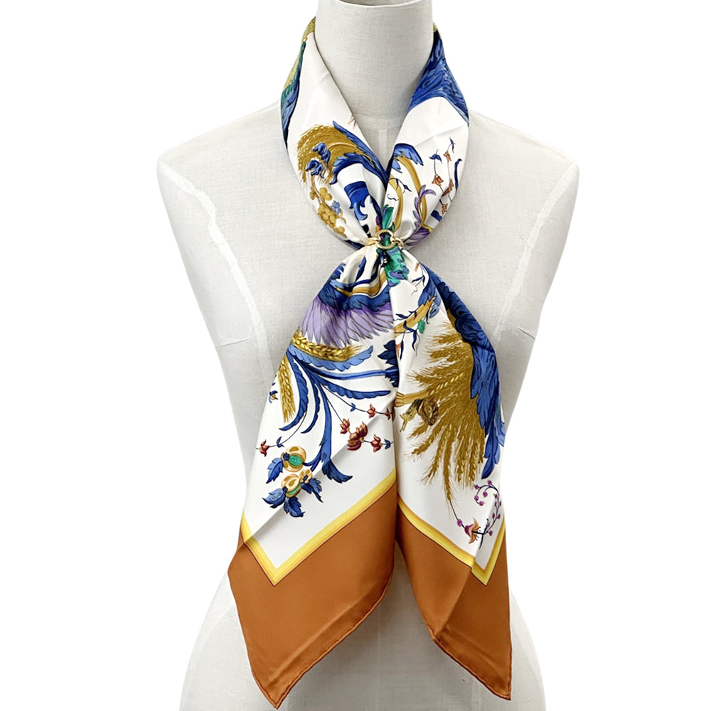 HERMES エルメス カレ90 CERES 女神セレス スカーフ オレンジ マルチカラー シルク レディース 【中古】