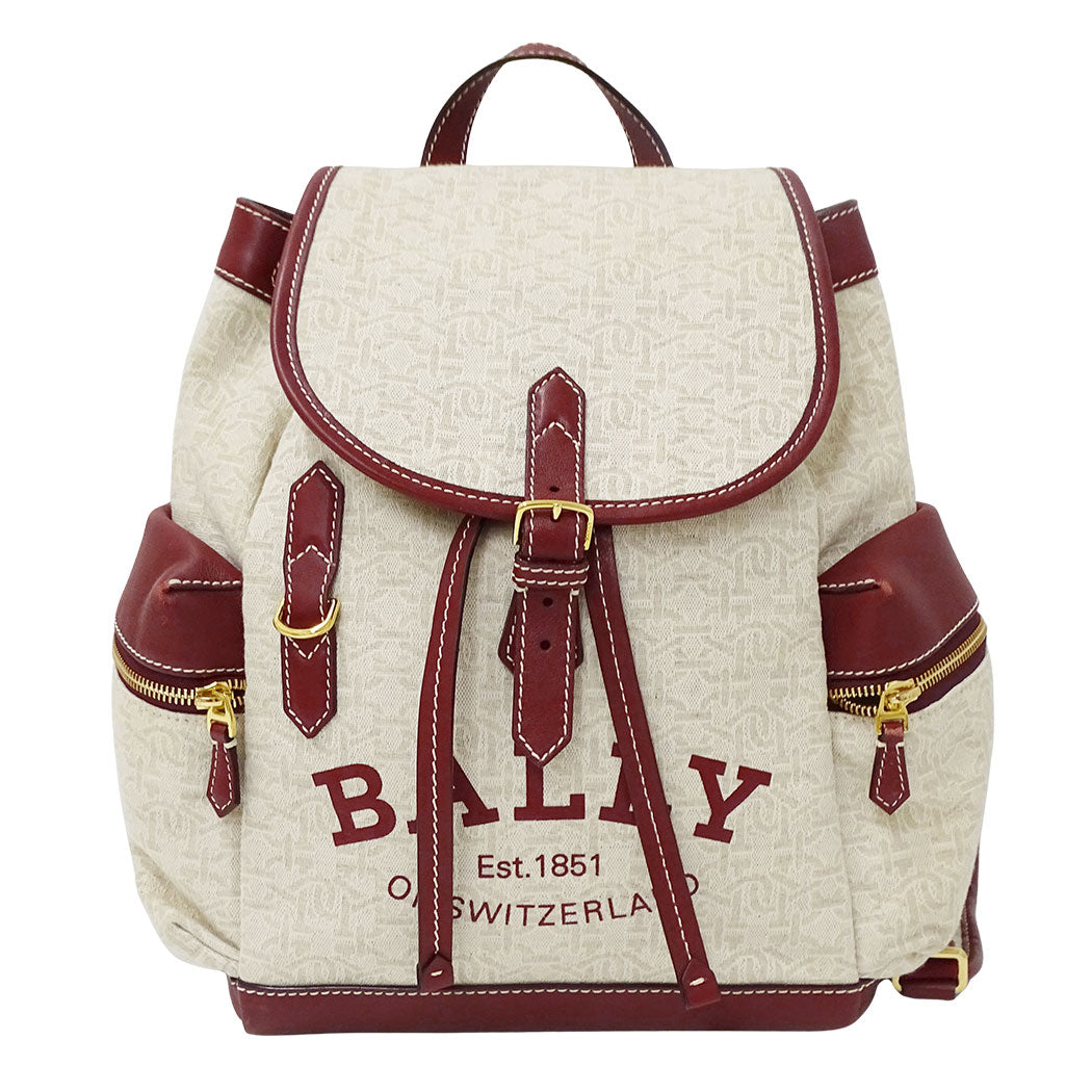 BALLY バリー リュック アイボリー ボルドー キャンバス レディース 【中古】