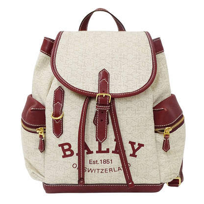 BALLY バリー リュック アイボリー ボルドー キャンバス レディース 【中古】