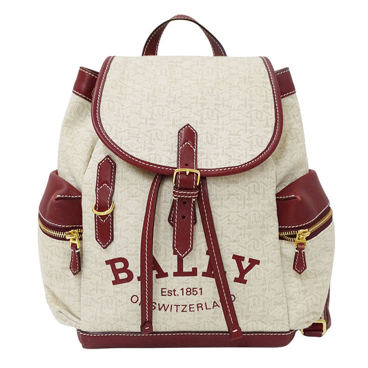 BALLY バリー リュック アイボリー ボルドー キャンバス レディース 【中古】