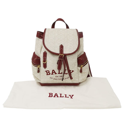 BALLY バリー リュック アイボリー ボルドー キャンバス レディース 【中古】