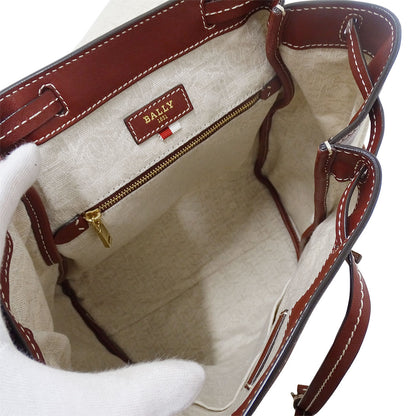 BALLY バリー リュック アイボリー ボルドー キャンバス レディース 【中古】
