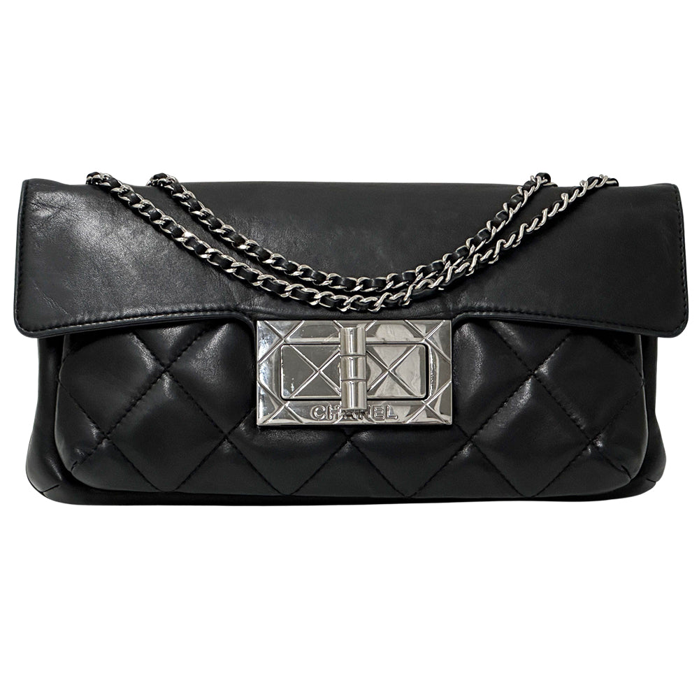 CHANEL シャネル ショルダーバッグ 2.55 マトラッセ ブラック シルバー金具 ラムスキン レディース 【中古】