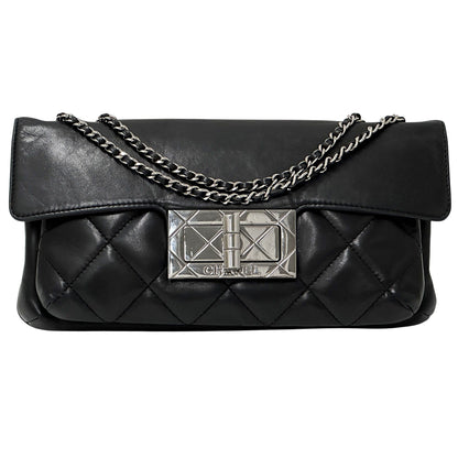 CHANEL シャネル ショルダーバッグ 2.55 マトラッセ ブラック シルバー金具 ラムスキン レディース 【中古】