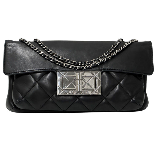 CHANEL シャネル ショルダーバッグ 2.55 マトラッセ ブラック シルバー金具 ラムスキン レディース 【中古】