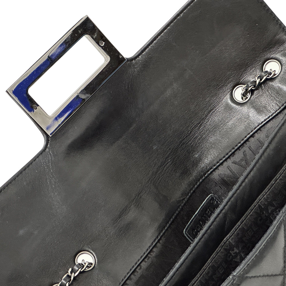 CHANEL シャネル ショルダーバッグ 2.55 マトラッセ ブラック シルバー金具 ラムスキン レディース 【中古】