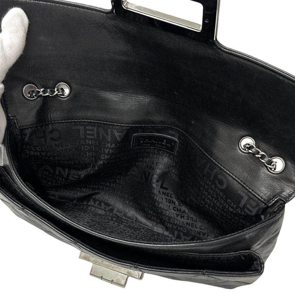 CHANEL シャネル ショルダーバッグ 2.55 マトラッセ ブラック シルバー金具 ラムスキン レディース 【中古】