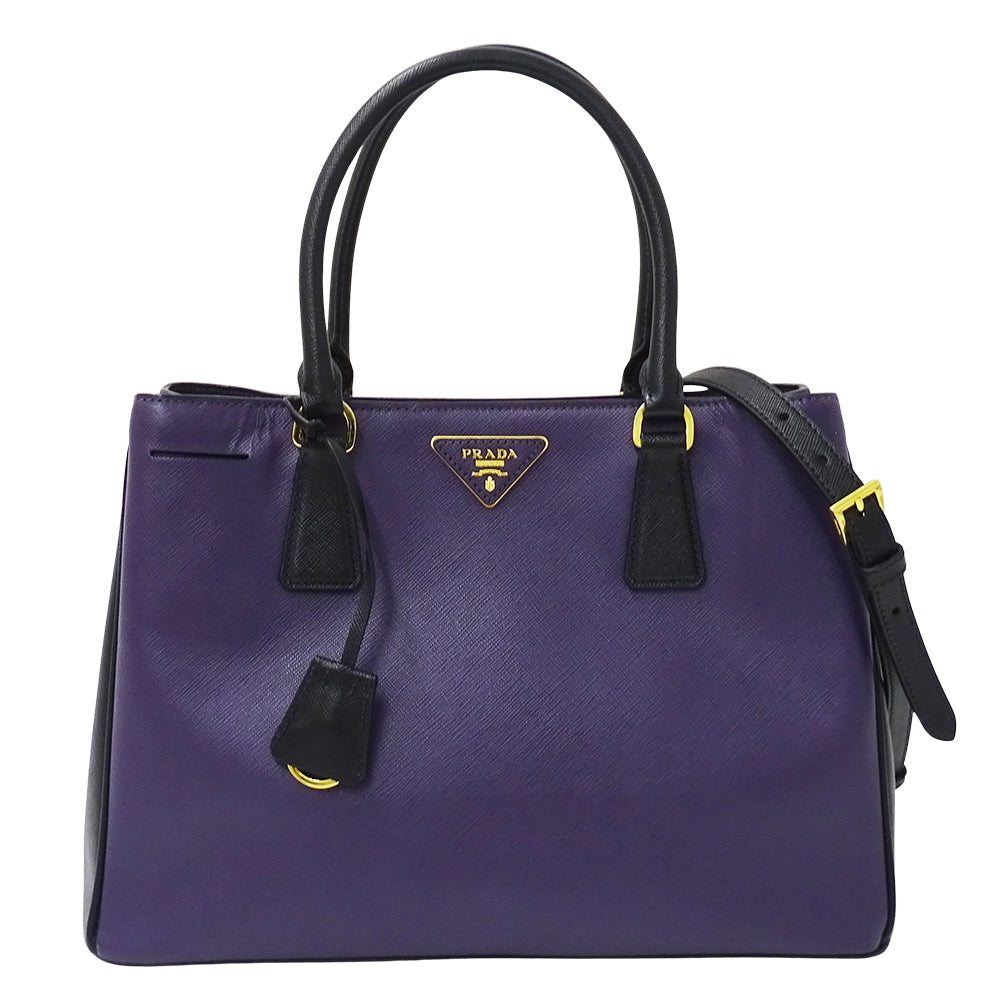 PRADA プラダ ガレリア ラージ 2wayバッグ パープル ブラック B1874A レディース 【中古】