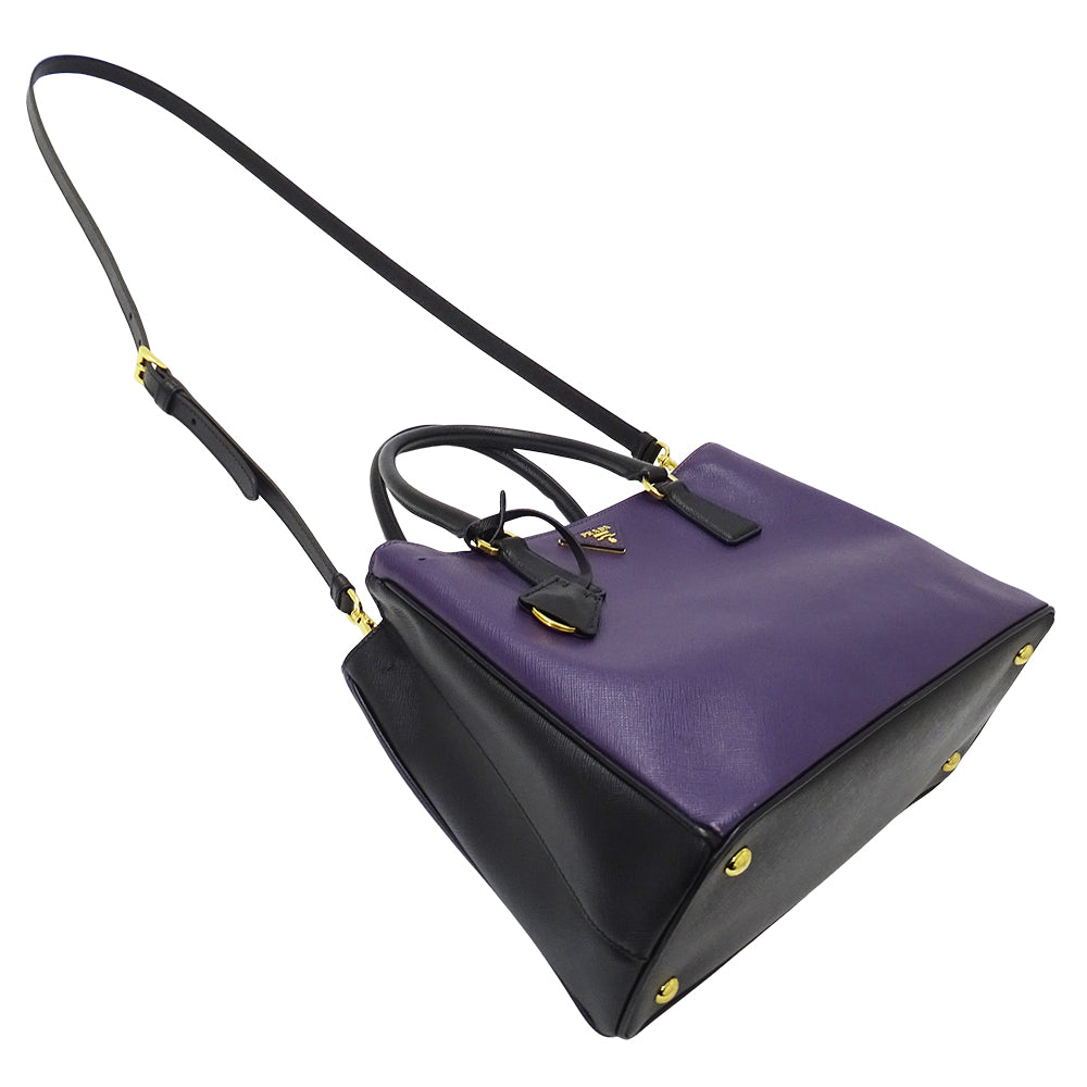 PRADA プラダ ガレリア ラージ 2wayバッグ パープル ブラック B1874A レディース 【中古】
