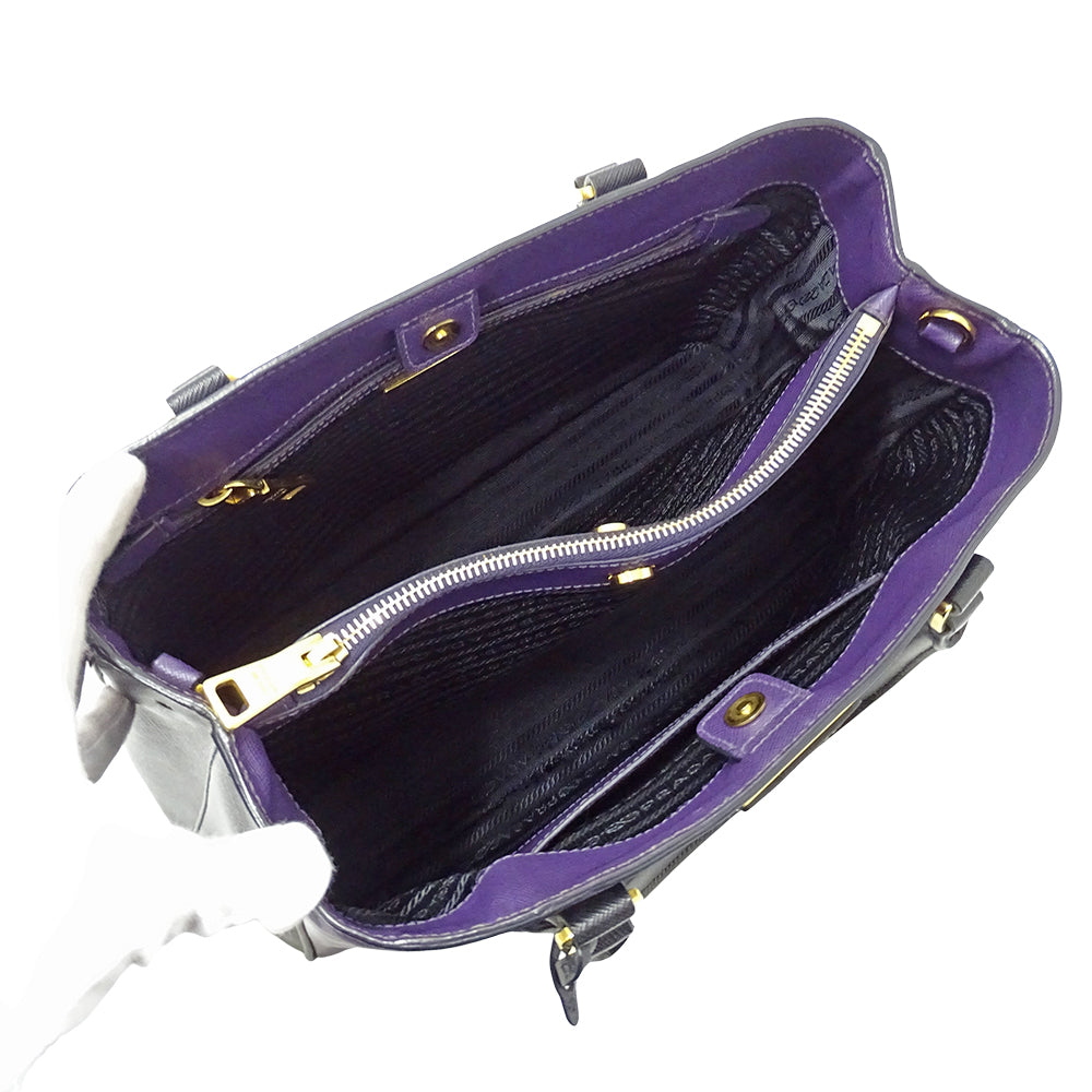 PRADA プラダ ガレリア ラージ 2wayバッグ パープル ブラック B1874A レディース 【中古】