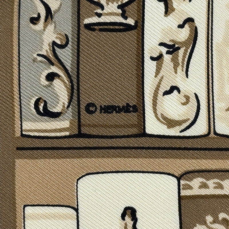 HERMES エルメス プチカレ Bibliotheque 図書館 スカーフ ブラウン ホワイト シルク レディース 【中古】