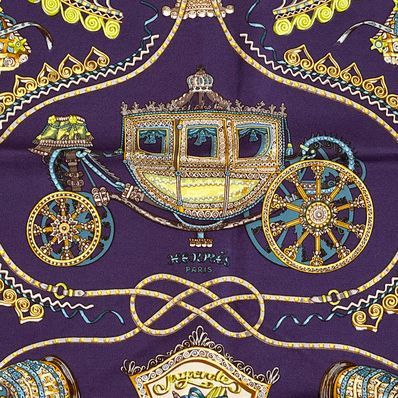 HERMES エルメス プチカレ PAPEROLES 馬車と貴族 スカーフ パープル シルク レディース 【中古】