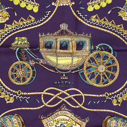 HERMES エルメス プチカレ PAPEROLES 馬車と貴族 スカーフ パープル シルク レディース 【中古】