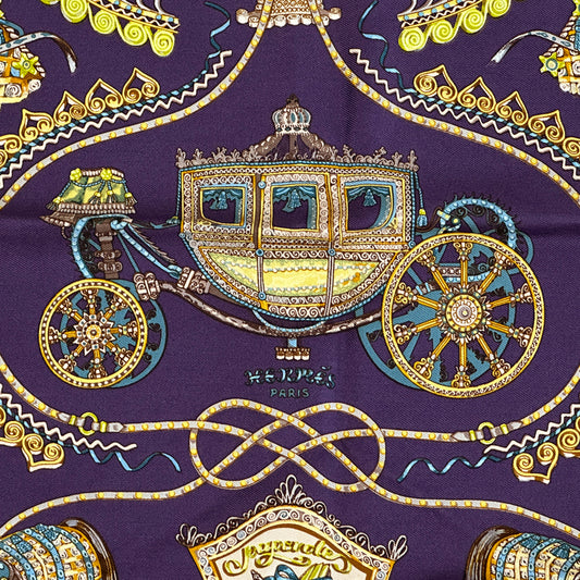 HERMES エルメス プチカレ PAPEROLES 馬車と貴族 スカーフ パープル シルク レディース 【中古】