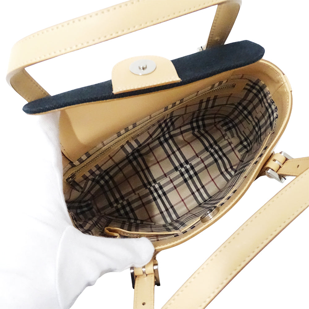 BURBERRY バーバリー ハンドバッグ ブラック ベージュ キャンバス レディース 【中古】