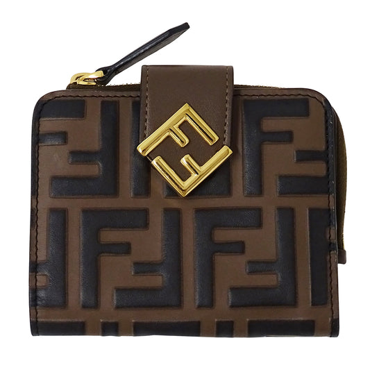 FENDI フェンディ 二つ折り財布 FFダイヤモンド ブラウン 8M0490 レザー レディース メンズ 【中古】