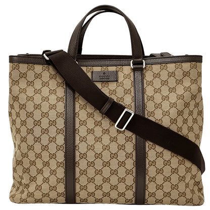 GUCCI グッチ 2wayバッグ トートバッグ GGキャンバス ブラウン ベージュ レディース メンズ 【中古】